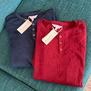 The Company Store Men’s Henley PJ Tops Burgundy and Blue